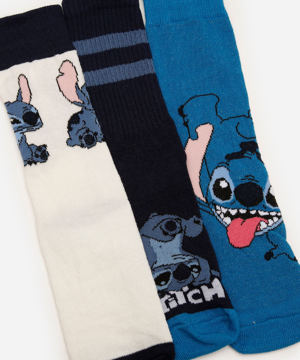 kit de 3 pares de meias stitch azul