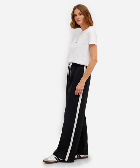 calça wide leg feminina faixa lateral preta