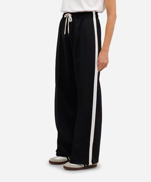 calça wide leg feminina faixa lateral preta