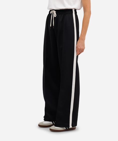 calça wide leg feminina faixa lateral preta