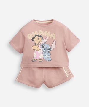 conjunto infantil de moletom lilo stitch rosa