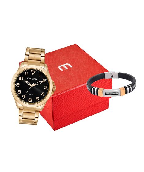 kit relógio masculino analógico mondaine 32605gpmvde1ke dourado