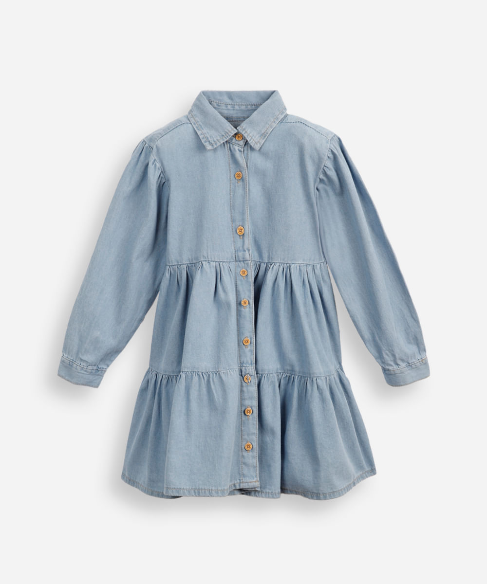 vestido jeans infantil marias manga longa azul