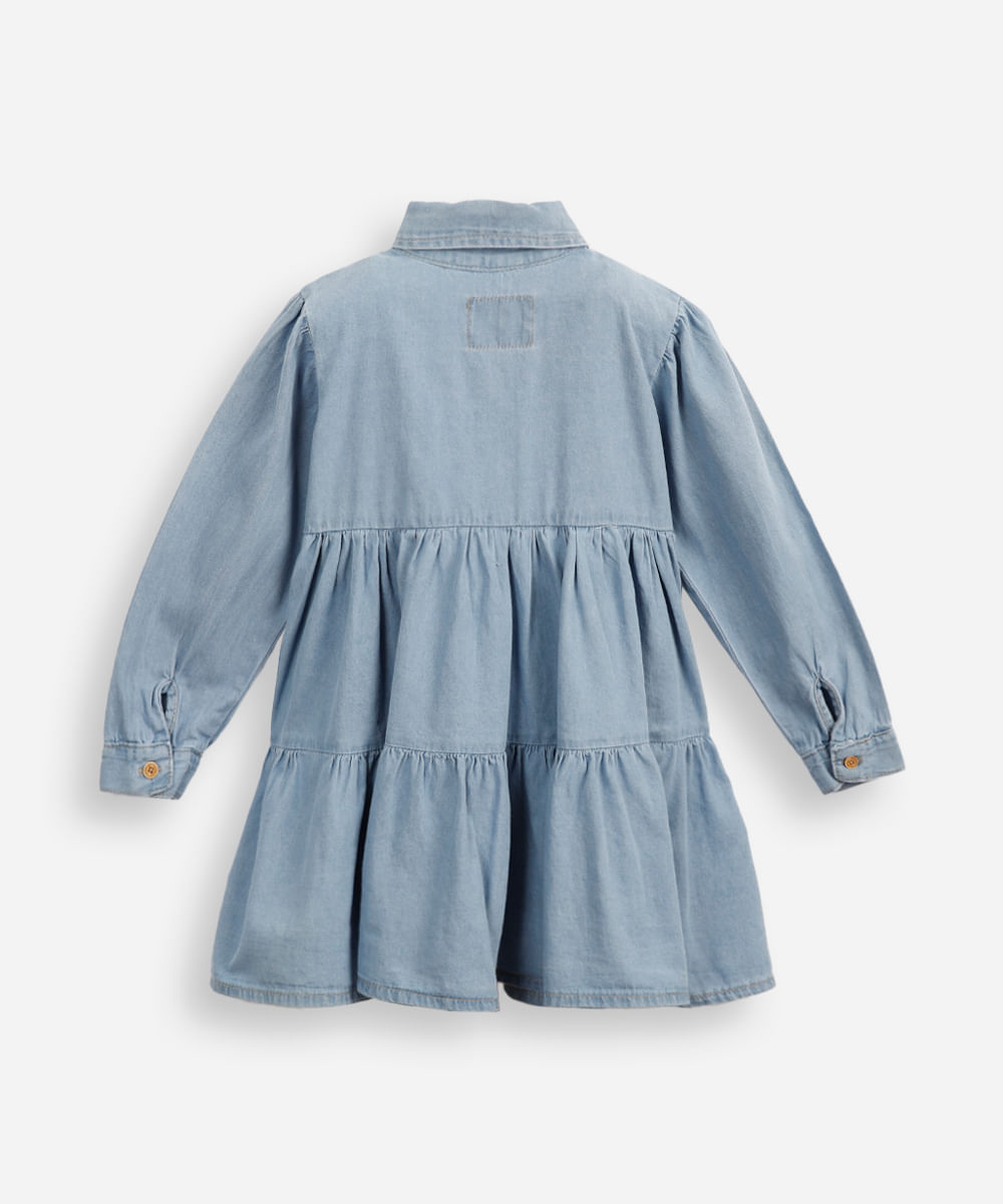 vestido jeans infantil marias manga longa azul
