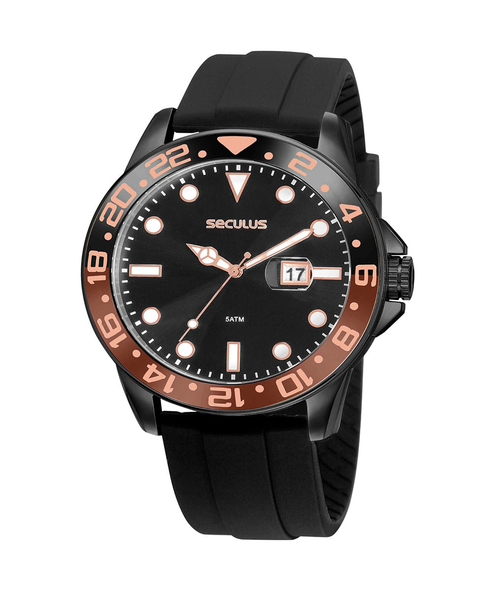 kit relógio masculino analógico calendário seculus 20902gpsvpu3kz preto