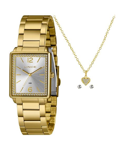 kit relógio feminino analógico lince lqg4737l28 ka0as2kx dourado