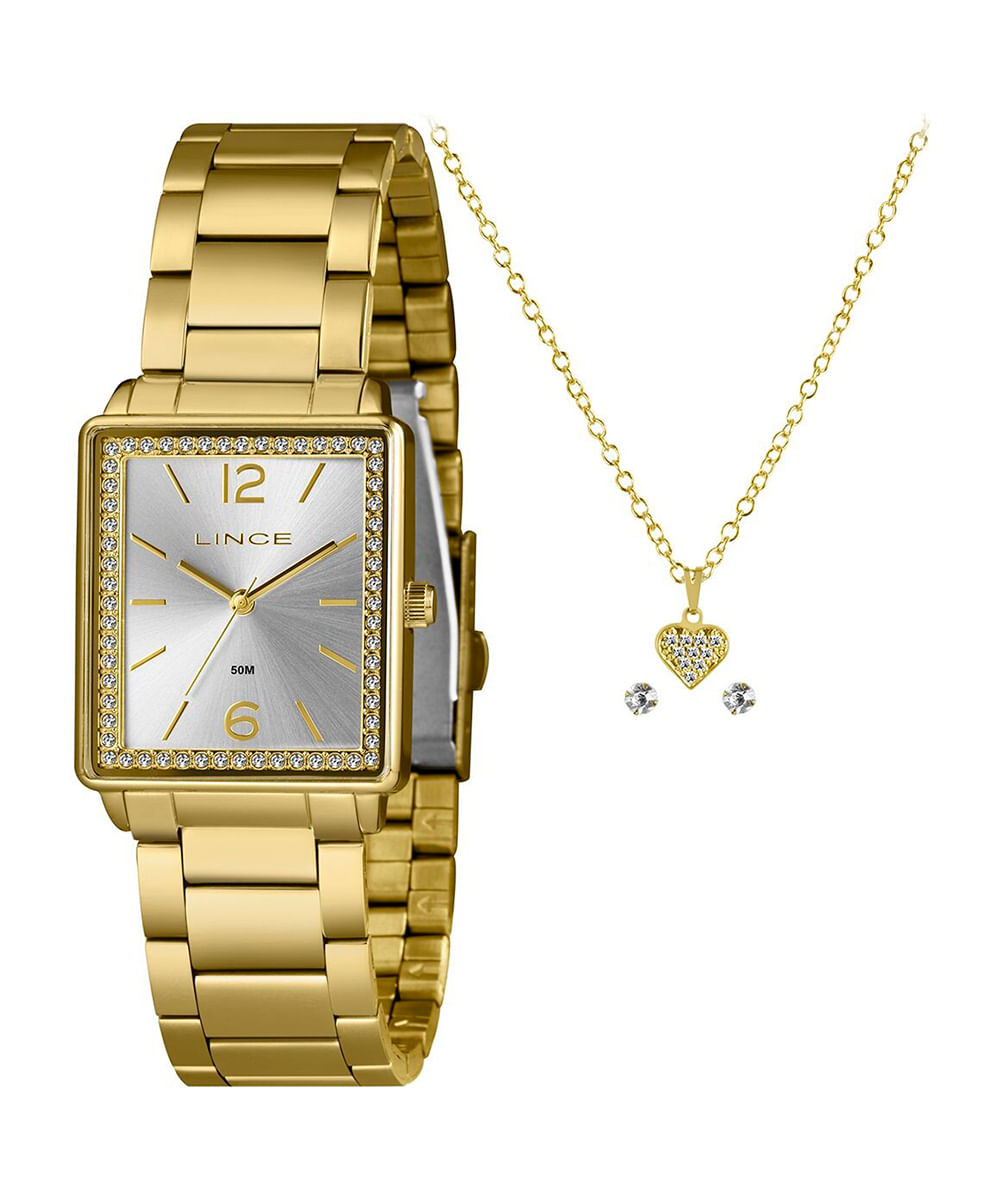 kit relógio feminino analógico lince lqg4737l28 ka0as2kx dourado