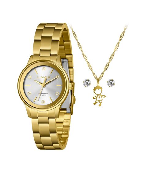 kit relógio feminino analógico lince lrgh199l34 k06ss1kx dourado