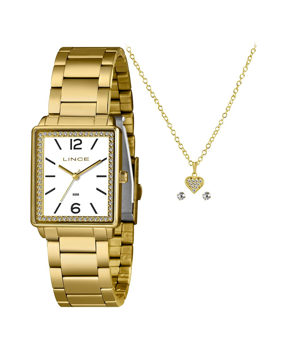 kit relógio feminino analógico lince lqg4737l28 kbobb2kx dourado