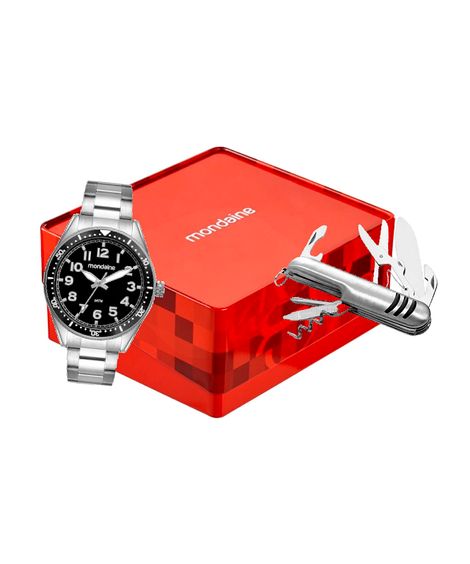 kit relógio masculino analógico mondaine  32548g0mvne1kc prateado