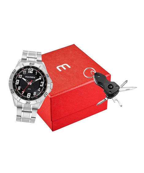 kit relógio masculino analógico mondaine 32887g0mvne2kb prateado