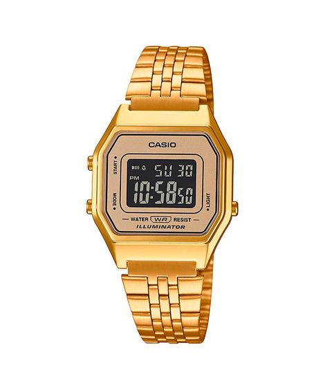 relógio feminino digital casio la680wga 9bdf dourado