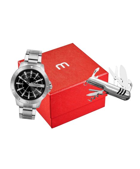 kit relógio masculino analógico mondaine 99700g0mvne1kc prateado