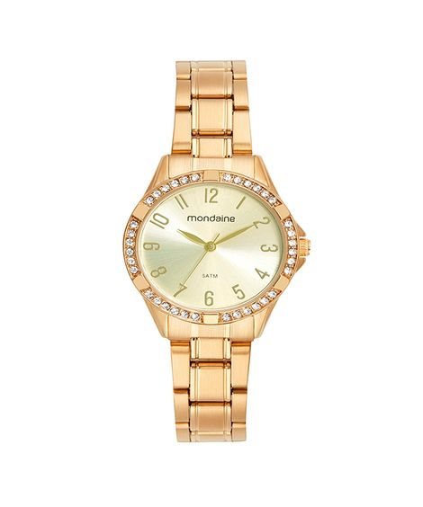 kit relógio feminino analógico mondaine 32772lpmvde1kc dourado