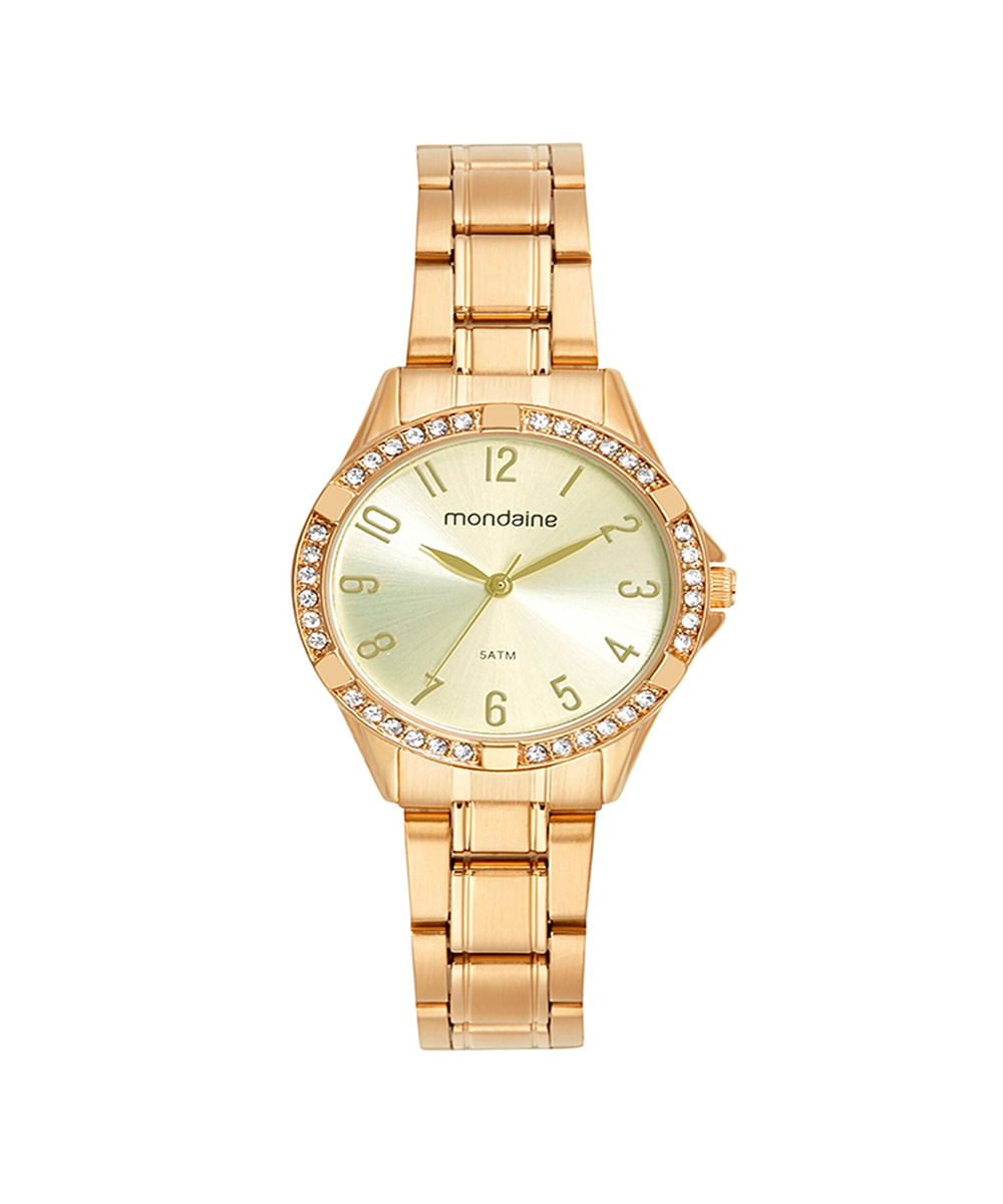 kit relógio feminino analógico mondaine 32772lpmvde1kc dourado