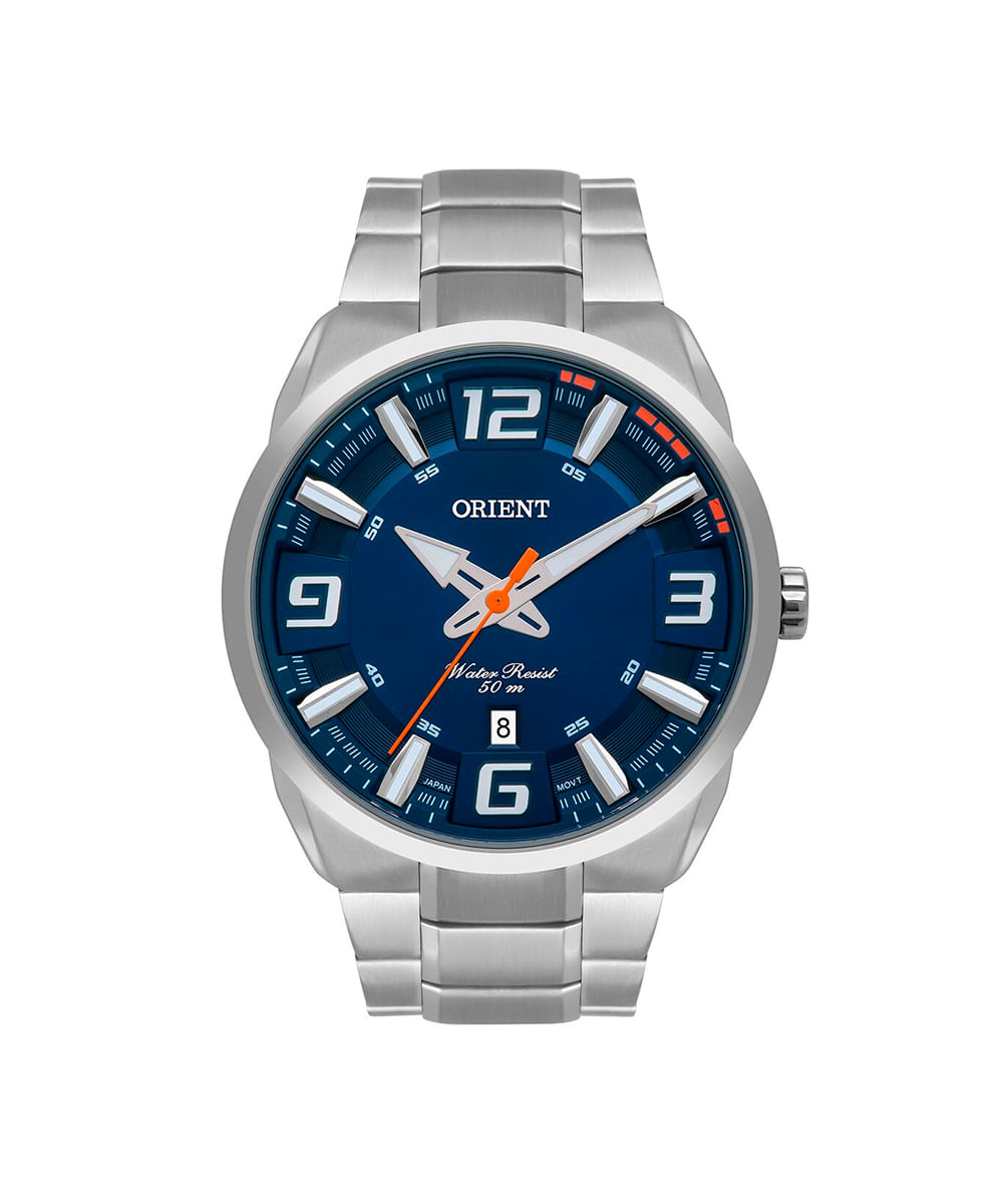 relógio masculino analógico calendário orient  mbss1359 d2sx prateado