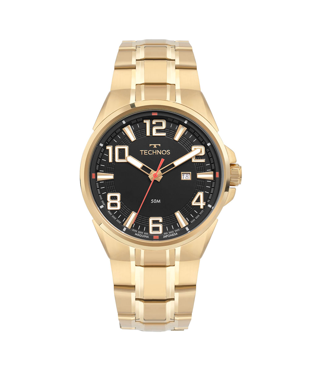 kit relógio masculino analógico calendário technos 2115twx k1p dourado