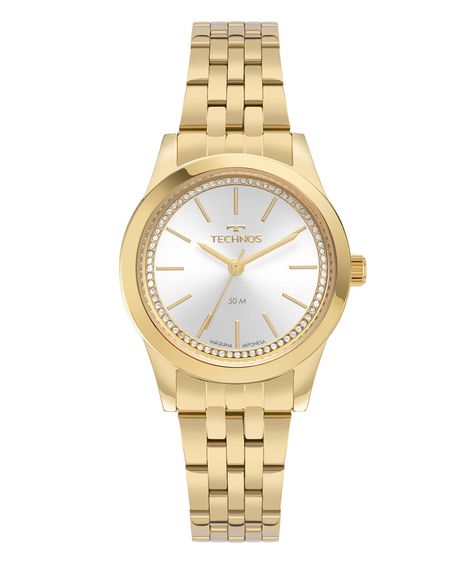 kit relógio feminino technos 2035mzsk1k analógico dourado