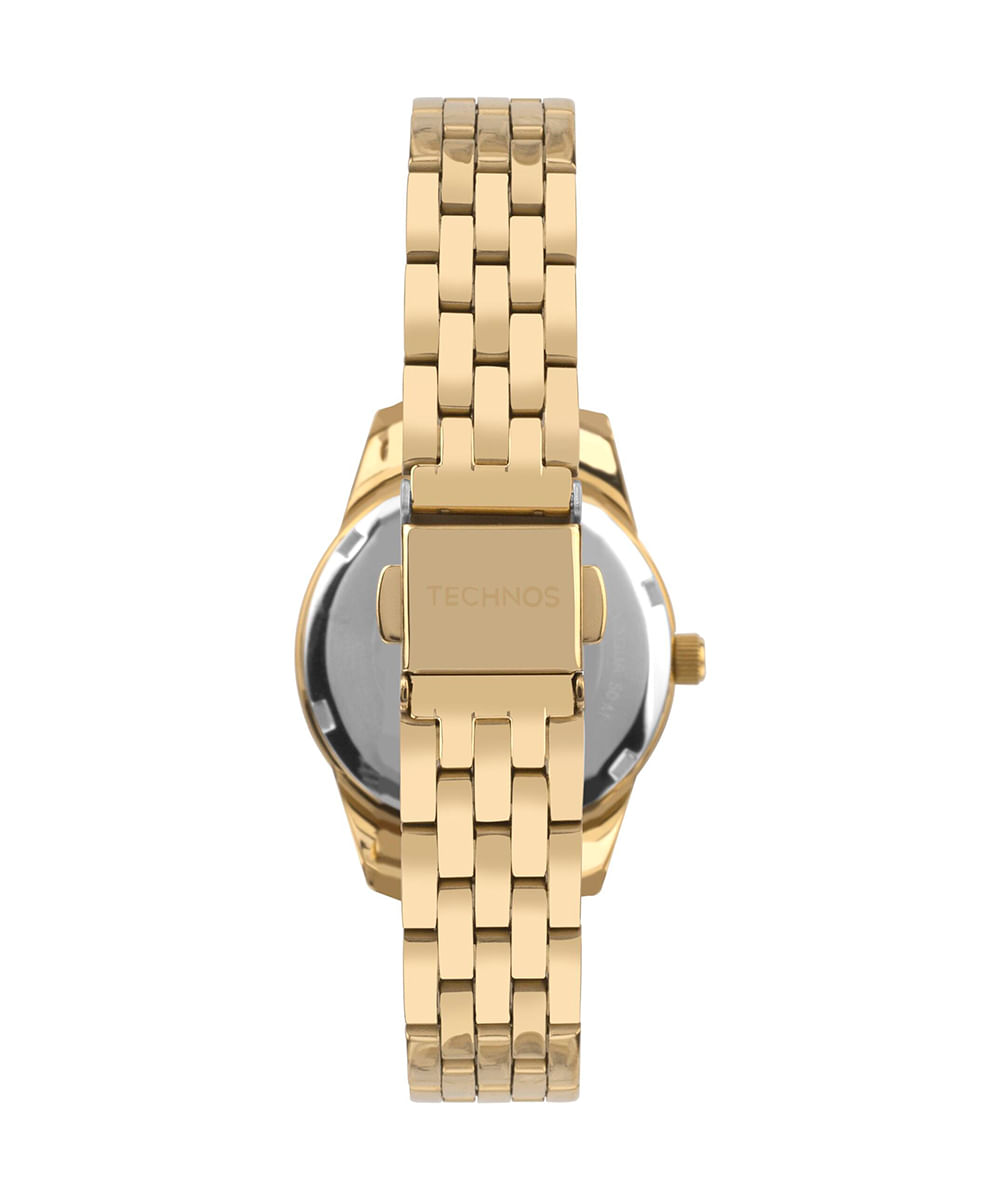 kit relógio feminino technos 2035mzsk1k analógico dourado