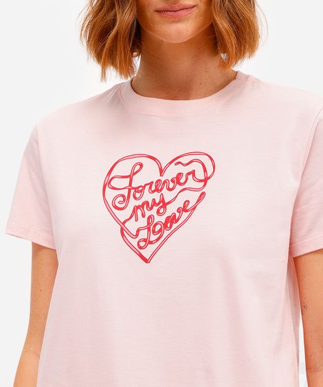 camiseta feminina de algodão forever my love rosa