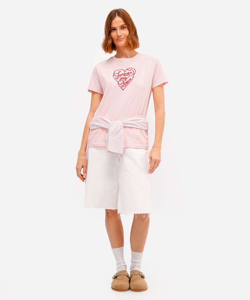 camiseta feminina de algodão forever my love rosa