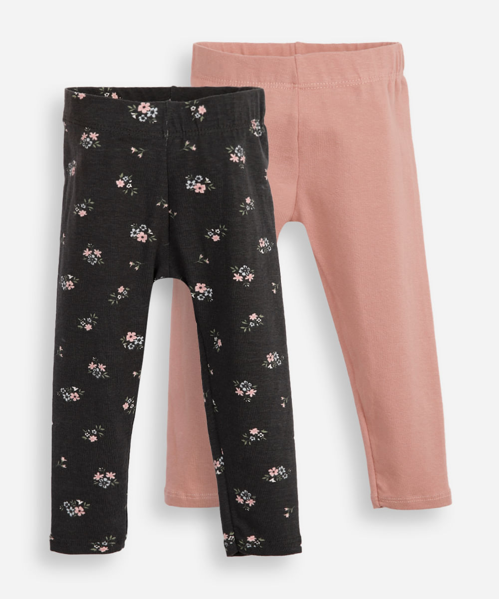 kit de 2 leggings liso e estampado liberty colorido