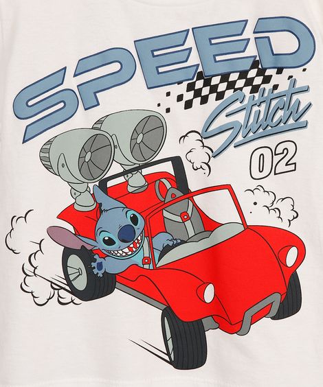 camiseta infantil stitch no carro branca