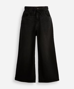 calça jeans wide leg infantil com cordão para amarração preta
