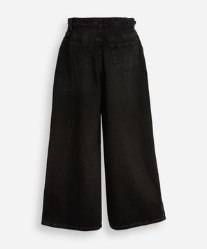 calça jeans wide leg infantil com cordão para amarração preta