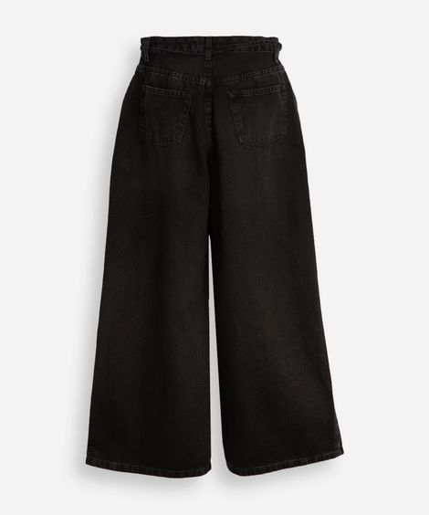 calça jeans wide leg infantil com cordão para amarração preta