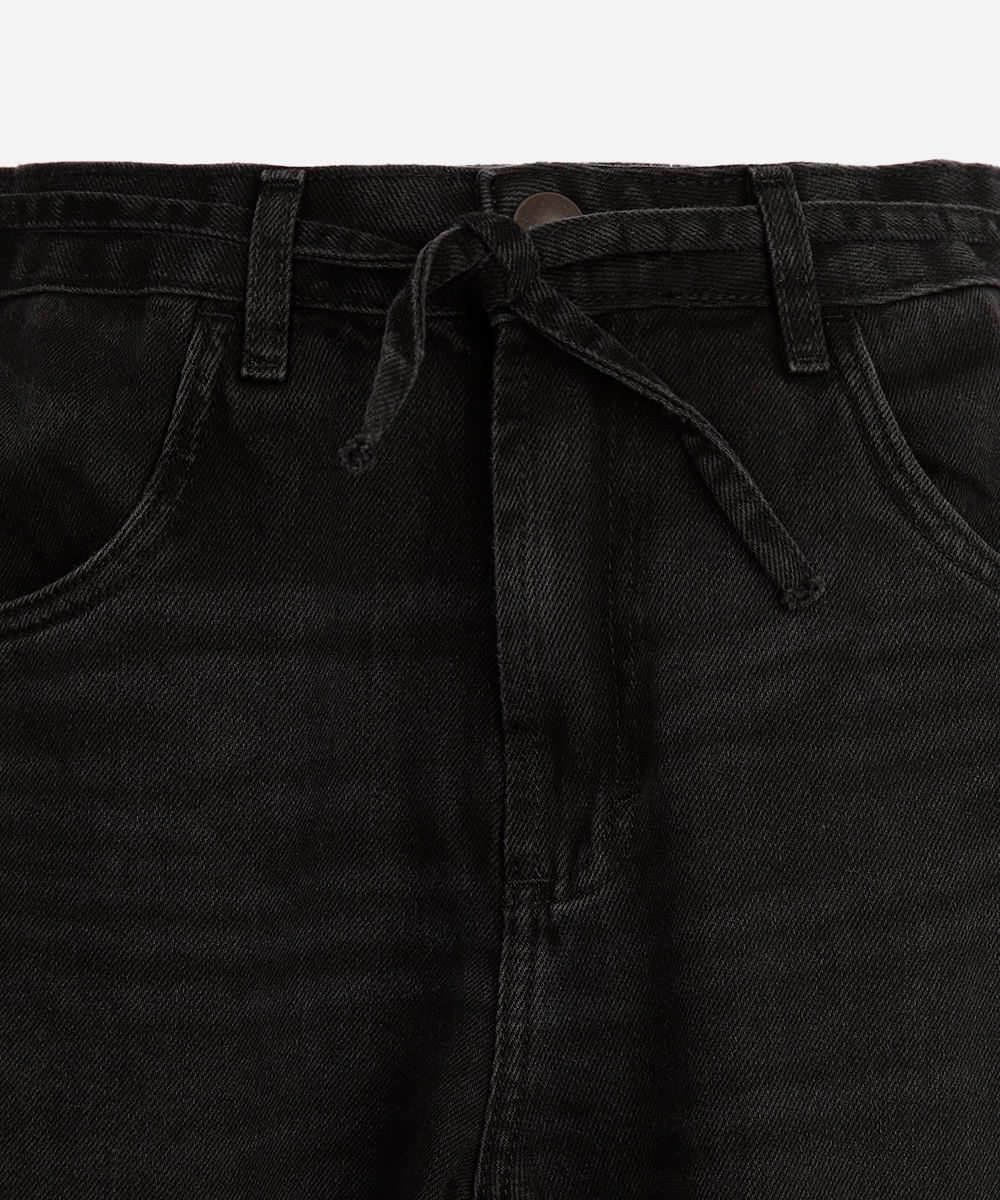 calça jeans wide leg infantil com cordão para amarração preta