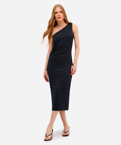 vestido ombro único feminino franzido preto