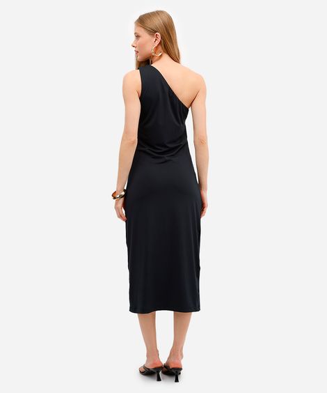 vestido ombro único feminino franzido preto
