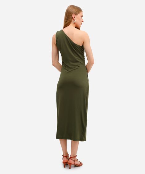 vestido ombro único feminino franzido verde