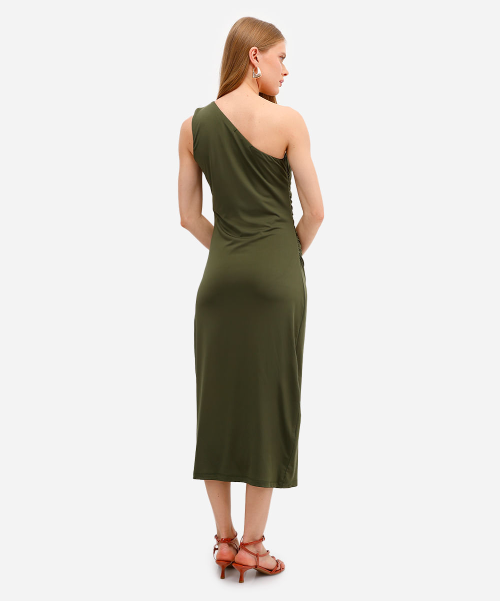 vestido ombro único feminino franzido verde