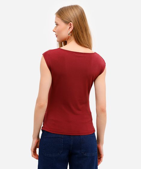 blusa feminina decote redondo franzida vinho