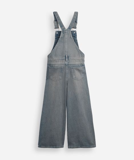 jardineira jeans dirty  infantil com tachas  azul