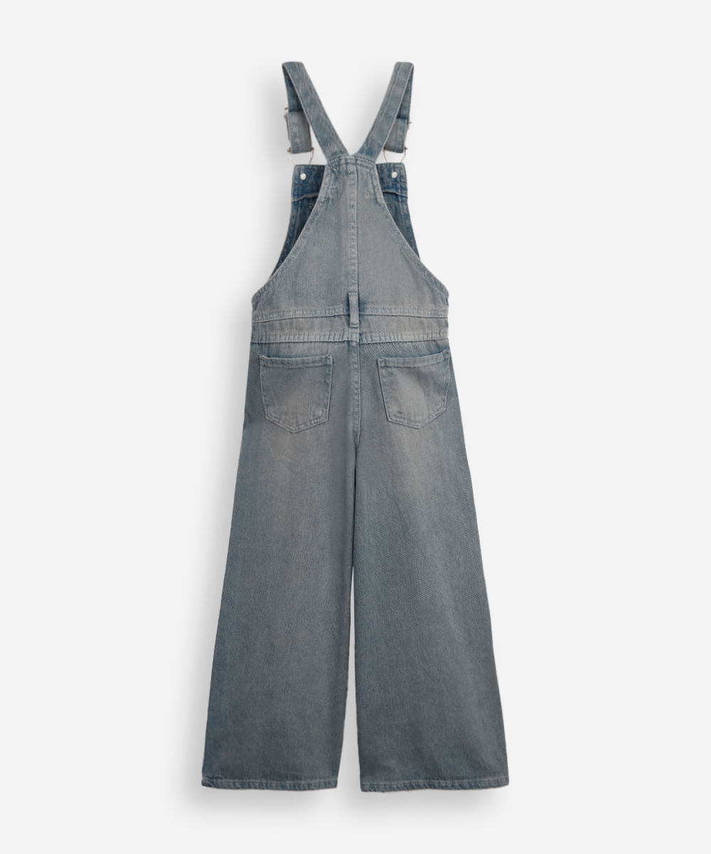jardineira jeans dirty  infantil com tachas  azul