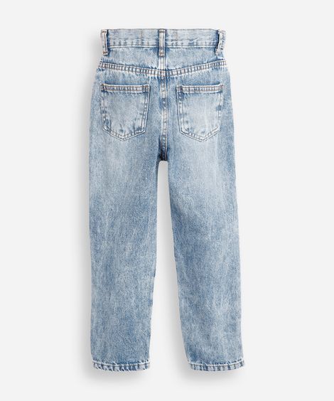 calça mom jeans infantil com bordadado stitch azul