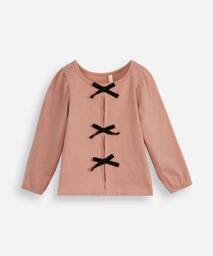 blusa infantil de algodão com laços rosa