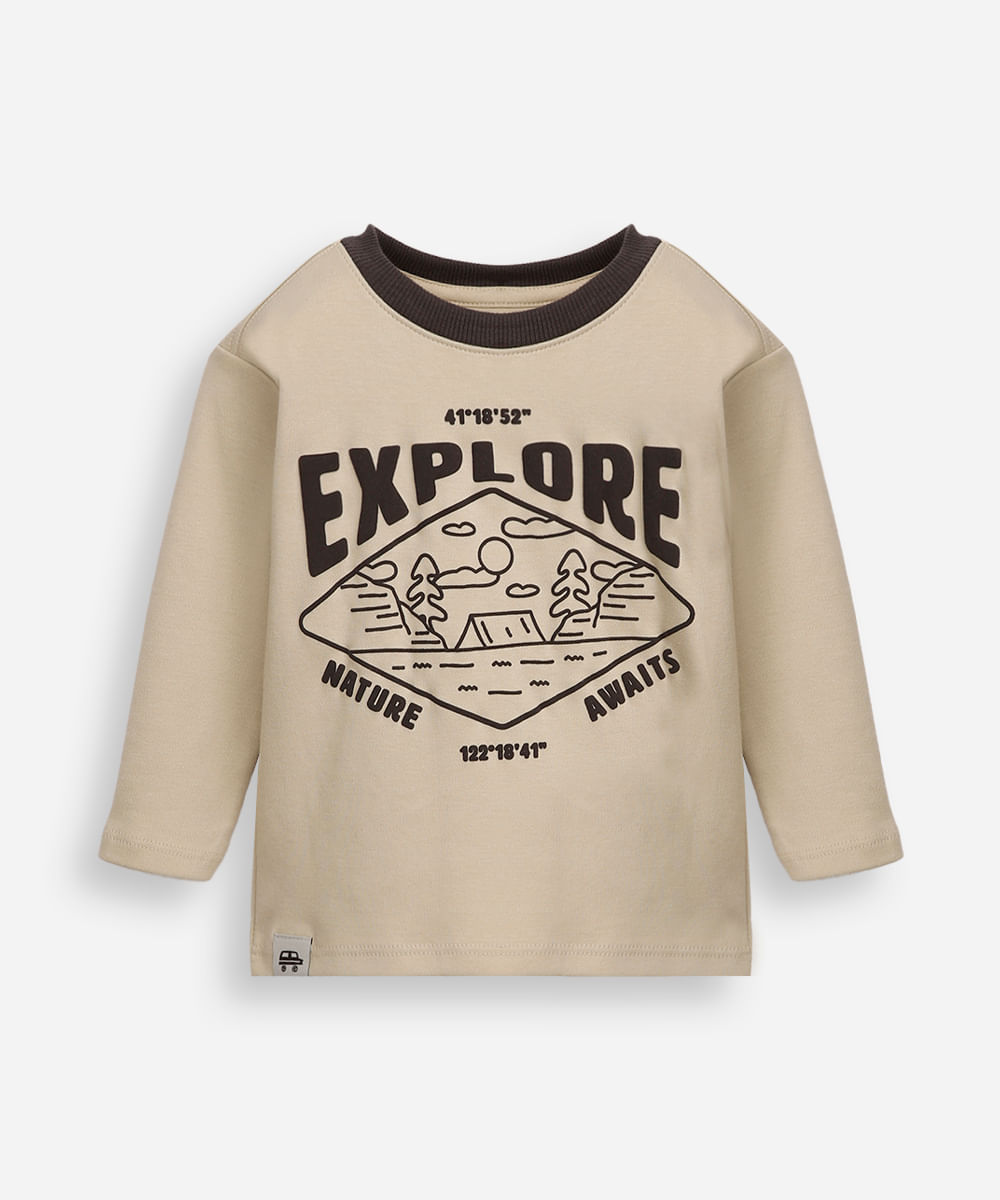 camiseta infantil explorere manga longa bege