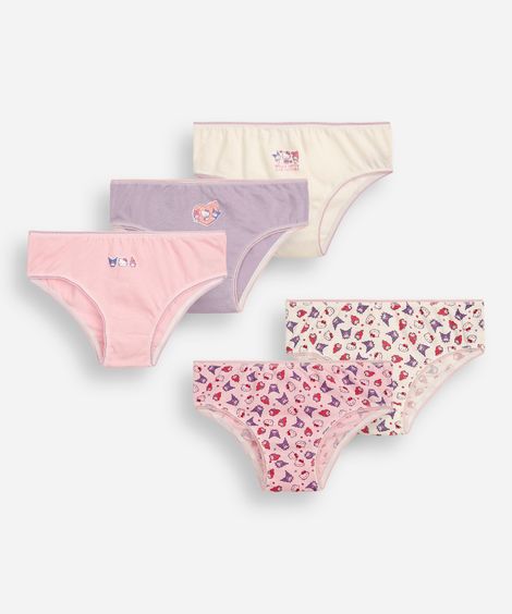 kit de 5 calcinhas de algodão hello kitty colorido