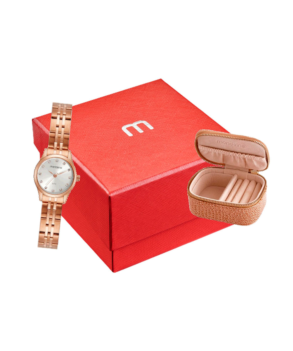 kit relógio feminino analógico mondaine  32493lpmvre3kl rosa