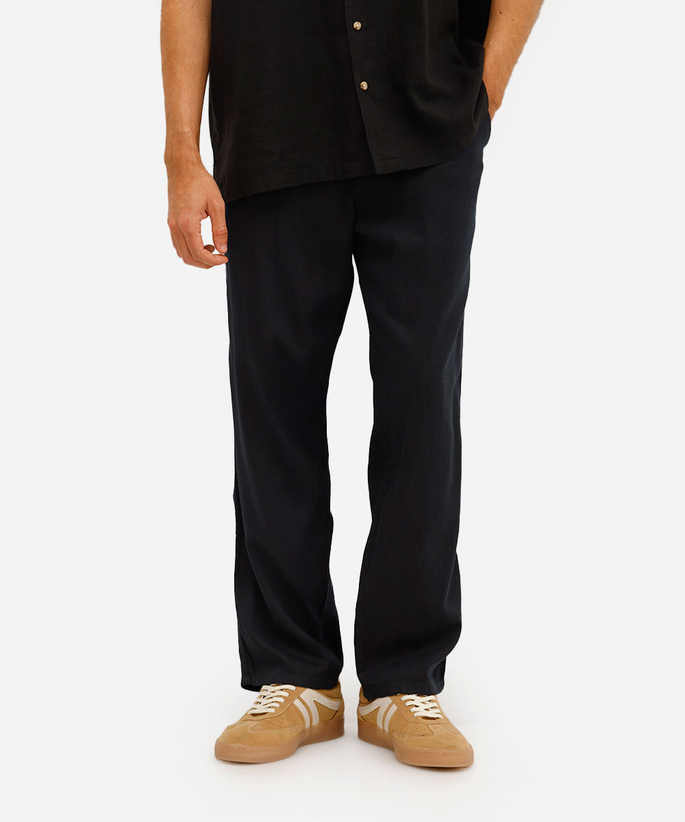 calça jogger masculina com linho preta