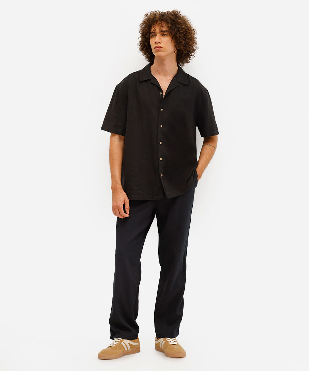 calça jogger masculina com linho preta