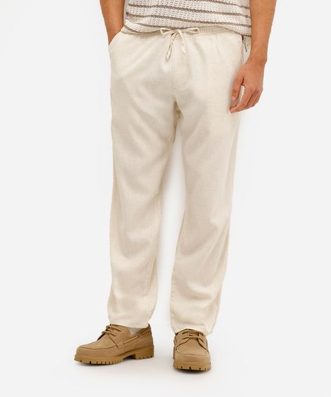 calça jogger masculina com linho  bege