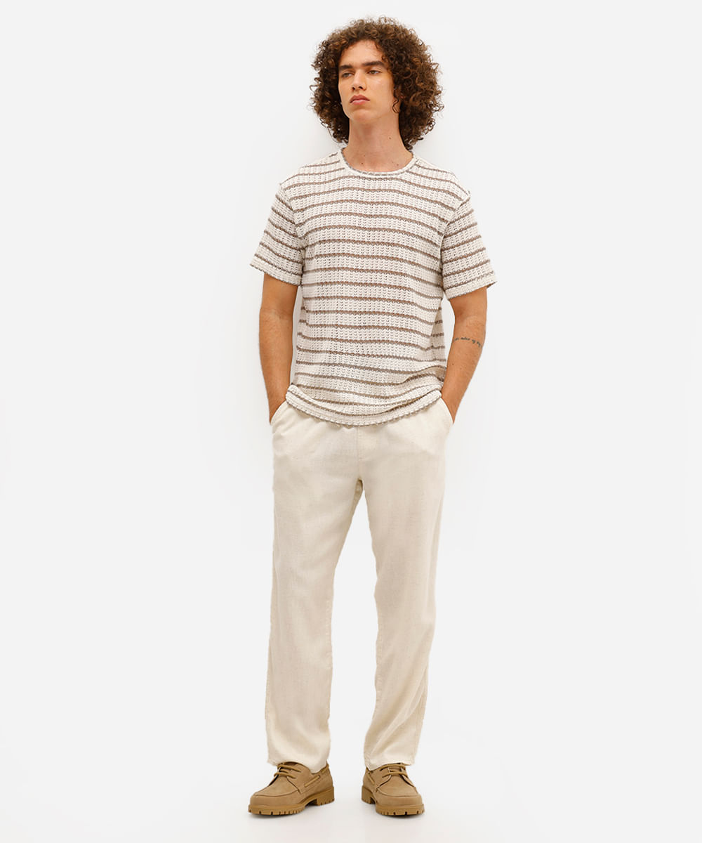 calça jogger masculina com linho  bege