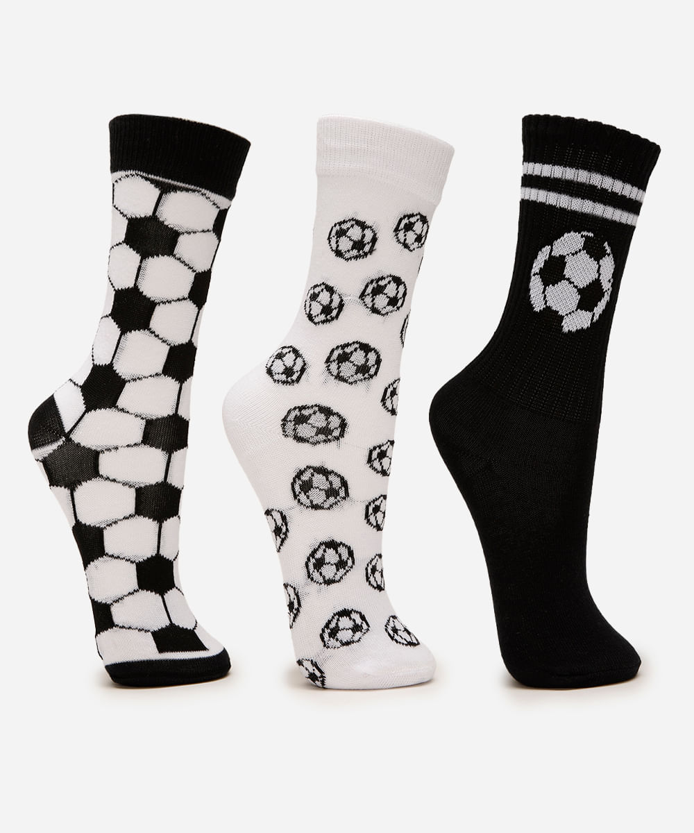 kit de 3 pares de meias futebol colorido