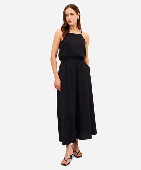 saia midi feminina godê texturizada preta