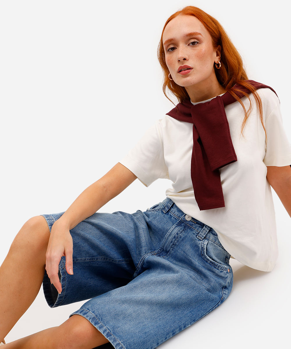 bermuda jorts feminina jeans azul